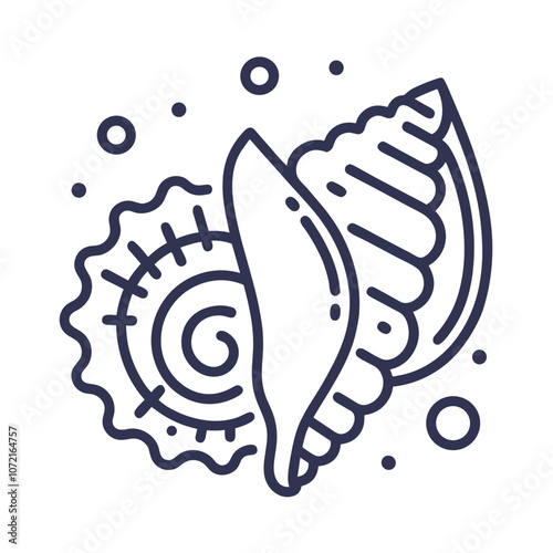 Shells icon, coastal style, monochrome design, graphic ocean concept