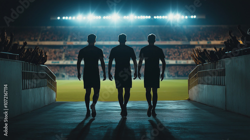 The soccer player walked through the tunnel entrance onto the pitch, ready to join his team for the big game in the stadium, embracing the spirit of the sport. soccer, player, team, stadium, tunnel