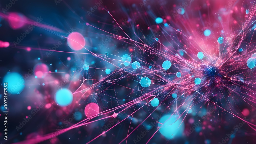 Obraz premium Abstract representation of interconnected particles and energy in vibrant colors.