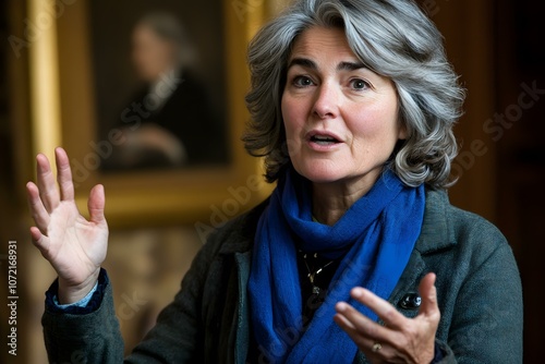 Wallpaper Mural Portrait of Woman with Grey Hair and Blue Scarf Talking Torontodigital.ca