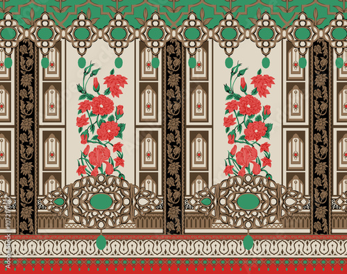 Obraz na płótnie seamless beautiful wallpaper cards border design floral leaf vintage ornament Victorian geometric ethnic print paisley pattern w salonie