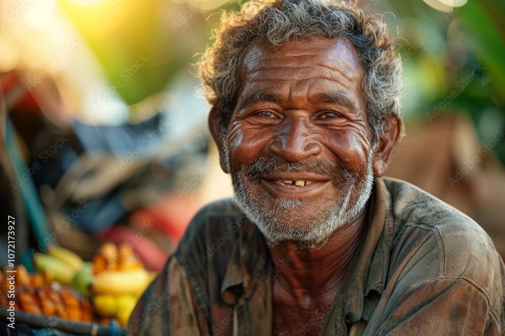 Smiling Elderly Indigenous Man in Market Smiling Elderly Indigenous Man in Market