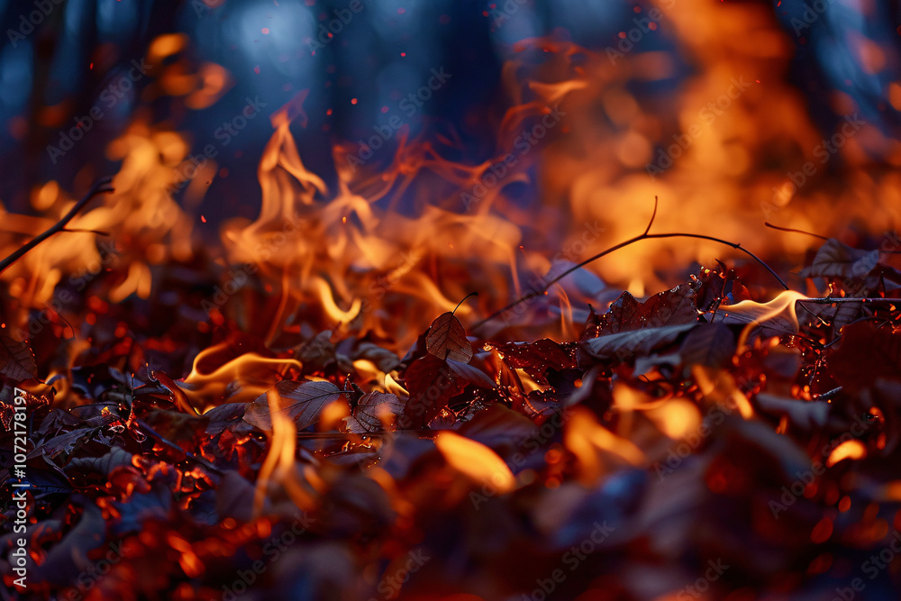 Close up of fire burning on forest ground Close up of fire burning on forest ground