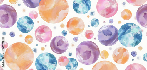 Abstract watercolor circles in vibrant pastel tones with playful patterns