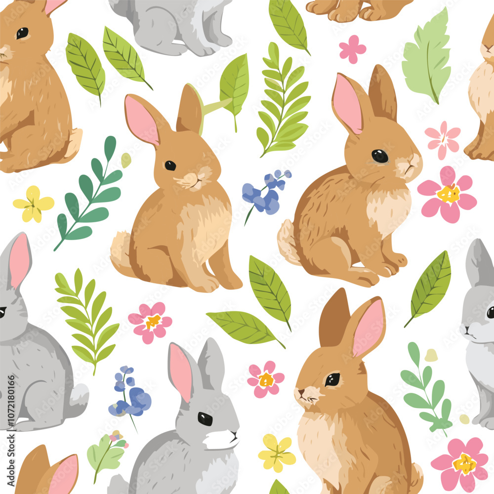 Obraz premium Cute bunny hand drawn seamless pattern