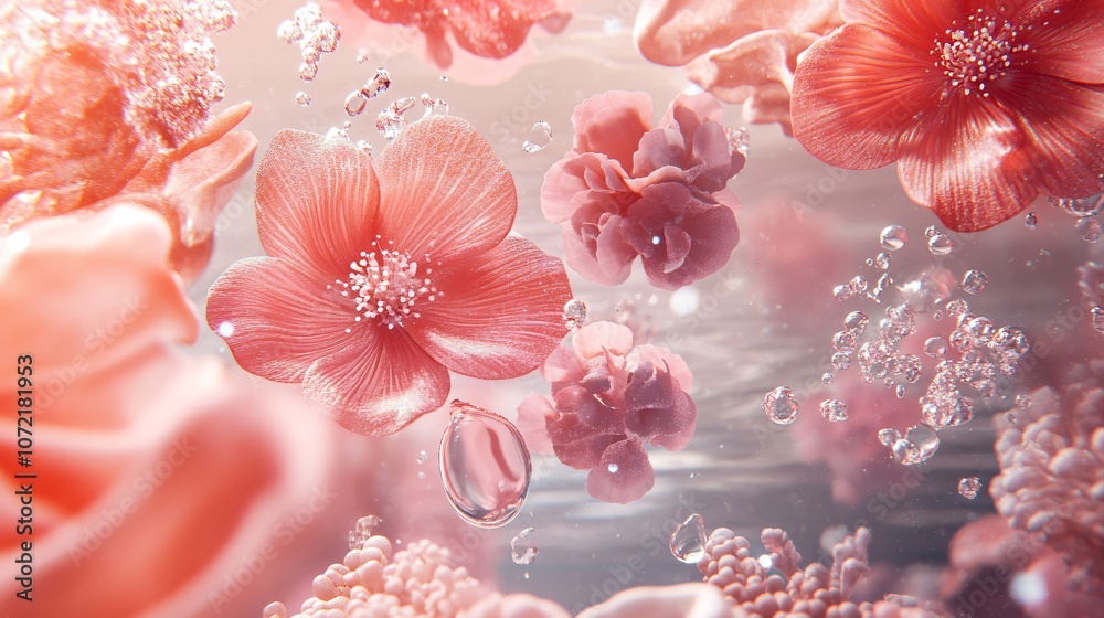 Abstract Pink Flowers and Bubbles in Water Abstract Pink Flowers and Bubbles in Water