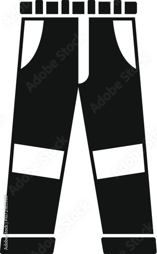 Simple black and white vector icon of working trousers with reinforcing knee pads