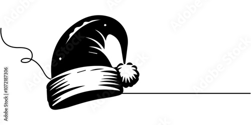 Silhouette of santa claus hat, Christmas santa claus hat vector, Santa hats line drawing, santa hat silhouettes vector illustration black Christmas santas cap, Santa Claus hat silhouette pro.