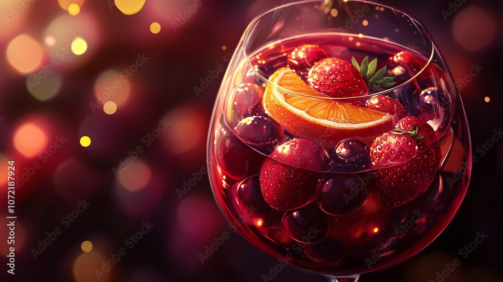 Red Wine Sangria with Orange and Berries in a Wine Glass Red Wine Sangria with Orange and Berries in a Wine Glass