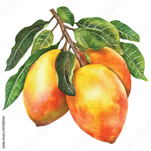 Mangaba fruit watercolor clipart illustration 