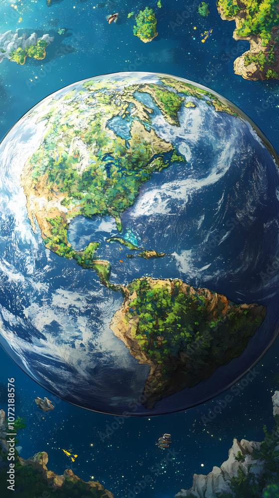 Fototapeta premium Earth Day in Anime Manga Style: Nature and Conservation Art