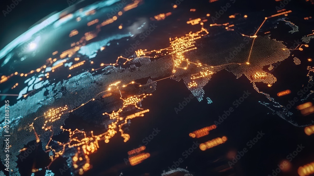 World map with luminous trading data, global network, international business World map with luminous trading data, global network, international business