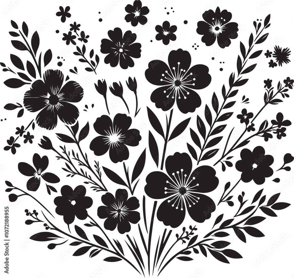 Spring flowers silhouette vector. Hand drawn silhouette Spring flowers silhouette vector. Hand drawn silhouette