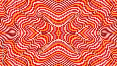 Colorful Psychedelic Optical Illusion with Coral Striped Background and Wavy Line Pattern for Modern Wallpaper Design, Perfect for Creative Projects and Digital Art Applications