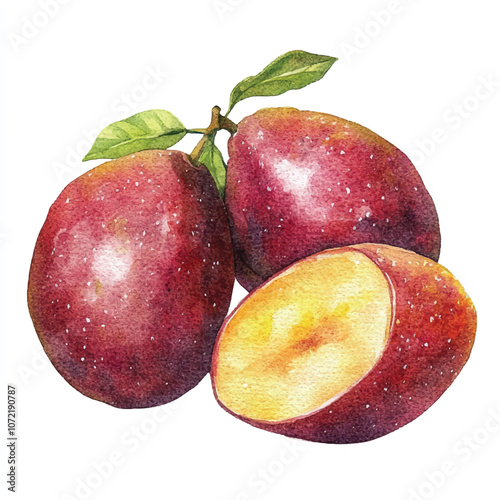 Mangaba fruit watercolor clipart illustration 