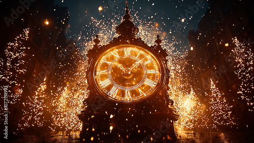 Dramatic Midnight Clock Counting Down to New Year