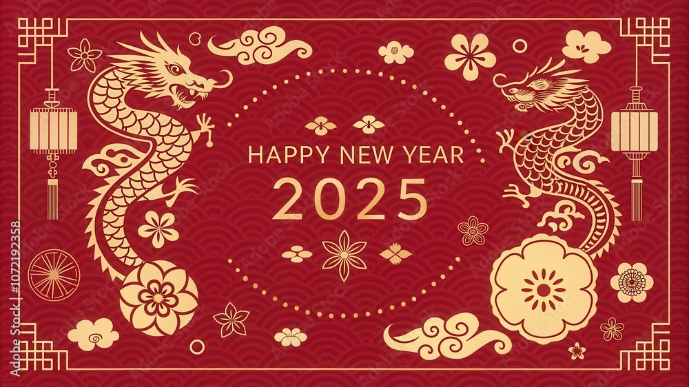 Fototapeta premium Celebrate the Joy of the Chinese New Year 2025 With a Vibrant Red Banner. Generative AI