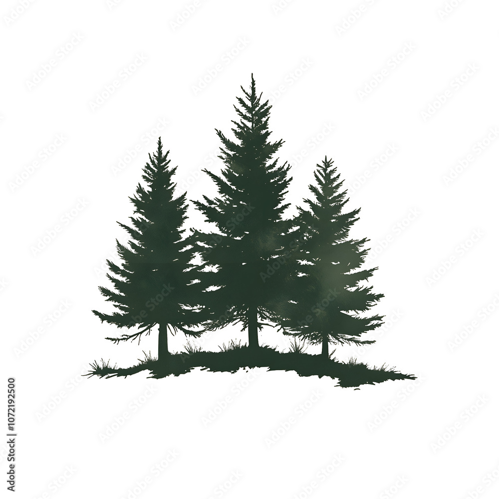 Obraz premium pine tree silhouettes, white background,