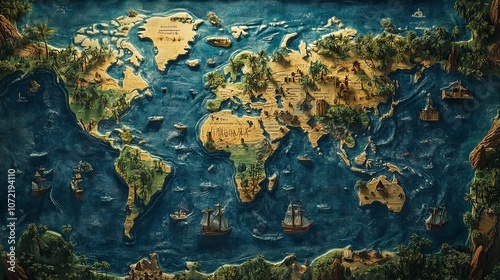 A children's room wallpaper design featuring a drawn map of the world photo