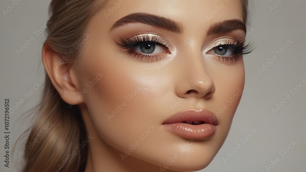 A beautiful girl with long false eyelashes. Makeup, cosmetics, beauty, skin care A beautiful girl with long false eyelashes. Makeup, cosmetics, beauty, skin care