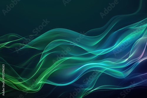 Abstract wave lines in cool greens and blues conveying motion energy