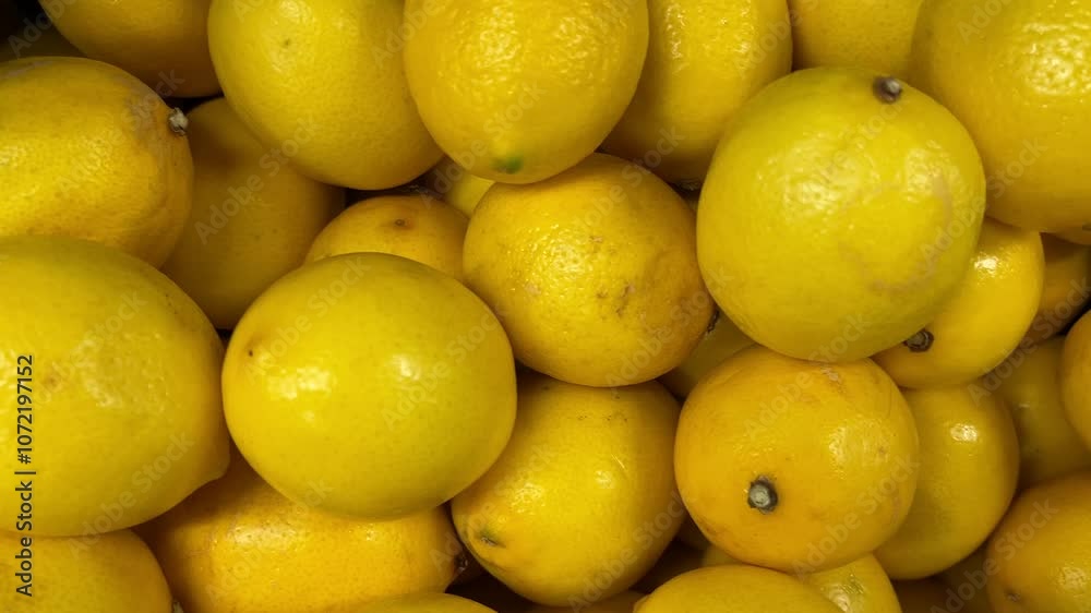 Closeup of lemons for sale on market stall Closeup of lemons for sale on market stall
