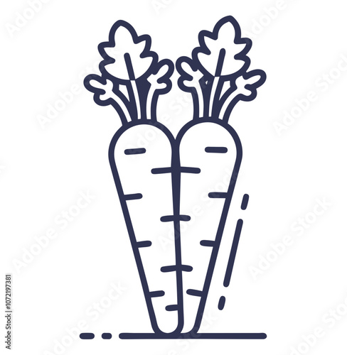 Double carrot icon illustration featuring two fresh carrots with green leaves in a simple line art style