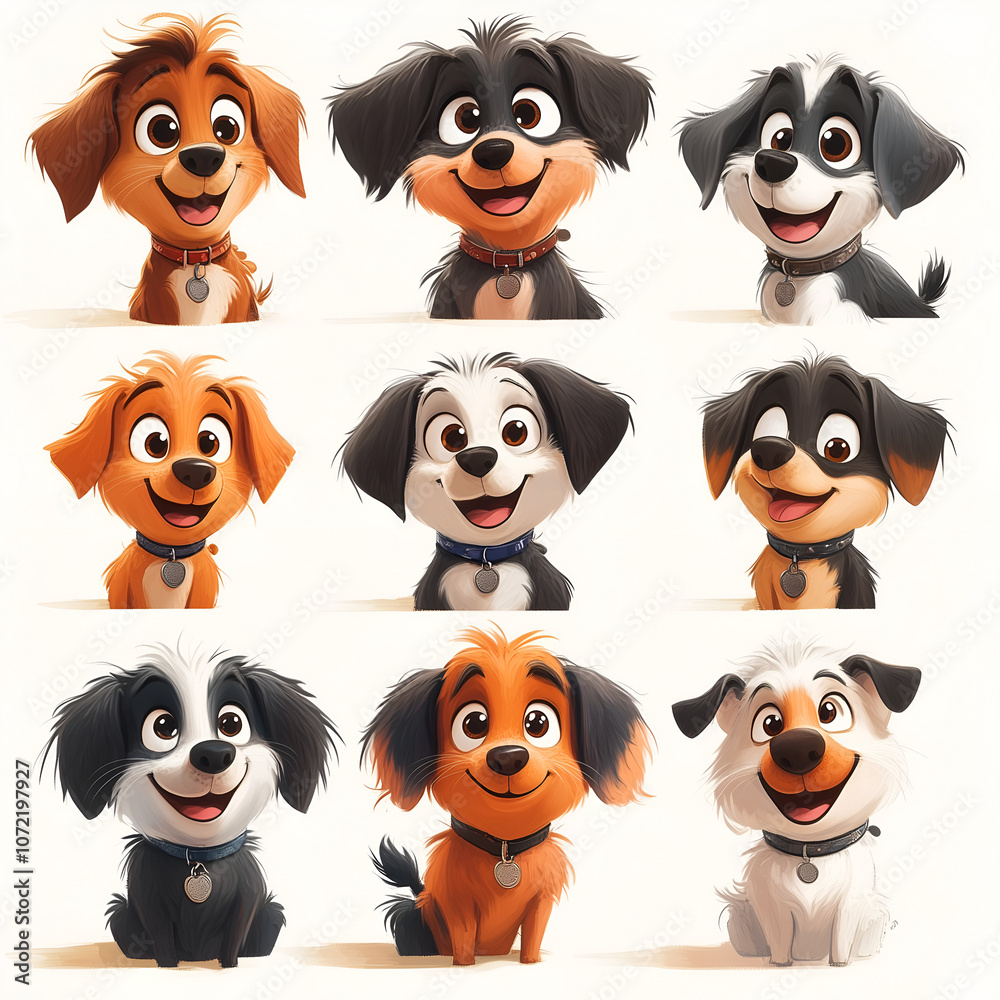 Fototapeta premium Cute cartoon dogs on a white background