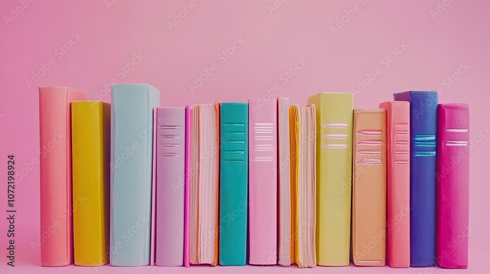 Fototapeta premium Stacks of Various Books on Plain Background
