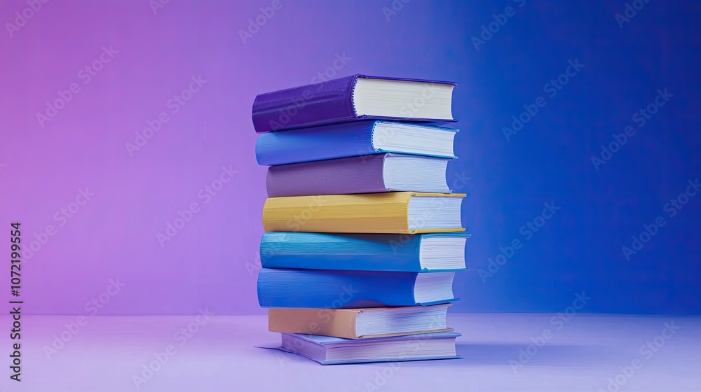 Stacks of Various Books on Plain Background Stacks of Various Books on Plain Background