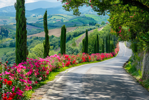 Fototapeta Naklejka Na Ścianę i Meble -  Tipica strada romantica in Italia piena di fiori