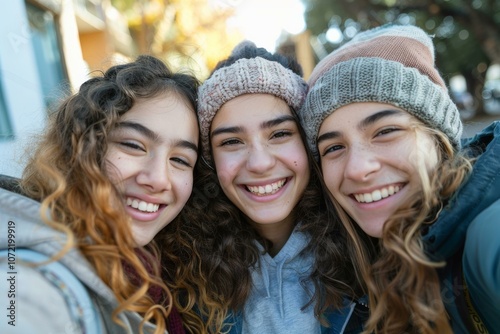 Three young women smiling and posing for a photo