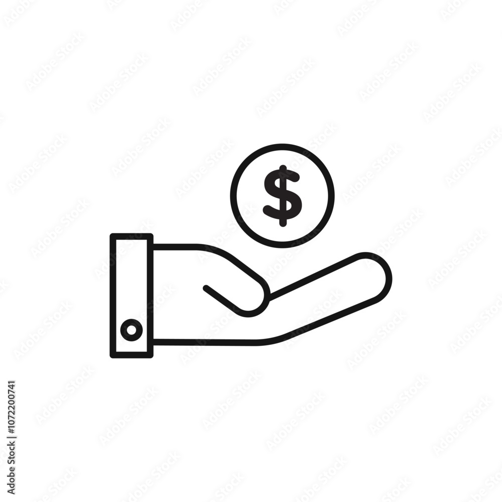 Money donation icon black and white vector outline sign