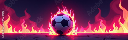 Fiery soccer ball engulfed in flames - perfect for sports blogs, motivational websites, team spirit designs, or intense competition promotional materials