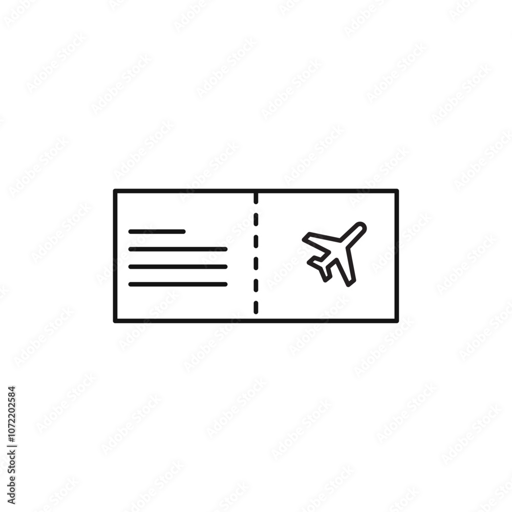 Plane Ticket icon black and white vector outline sign Plane Ticket icon black and white vector outline sign