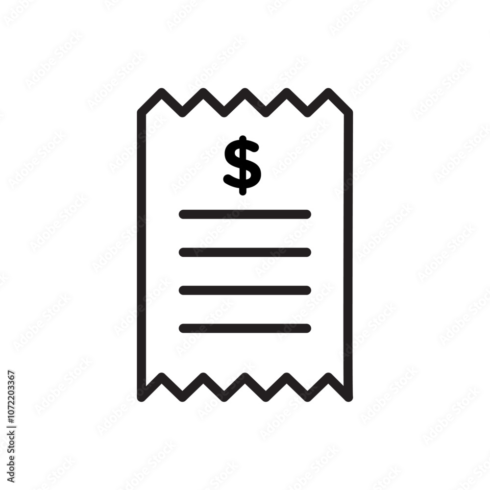 Receipt icon black and white vector outline sign Receipt icon black and white vector outline sign