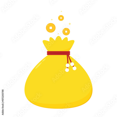 Chinese New Year Money pocket vector. Chinese money bag vector. Vector flat long shadow design. word "Fu" means - Good luck.