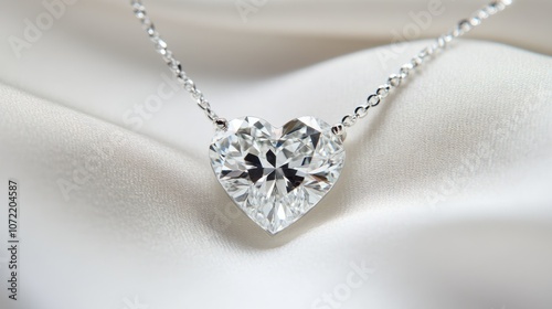 Exquisite Heart-Shaped Diamond Pendant Necklace on Luxurious Satin Fabric Showcasing Timeless Elegance and Beauty in Fine Jewelry