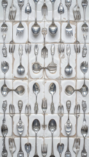  Vintage Silverware Pattern Featuring Forks photo