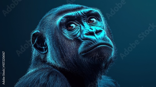 Minimalist Gorilla Portrait with Blue Tones photo