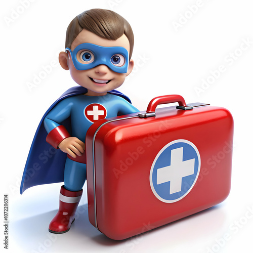 A superhero-themed first aid kit for kids, featuring colorful designs and fun supplies, encourages safety.