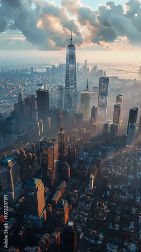 Aerial View of New York City Skyline with Skyscrapers photo