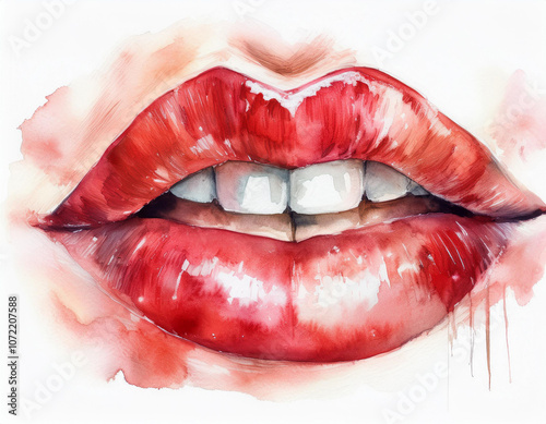 Verführerische Lippen mit Lippenstift – Aquarellmalerei voller Sinnlichkeit und Eleganz photo