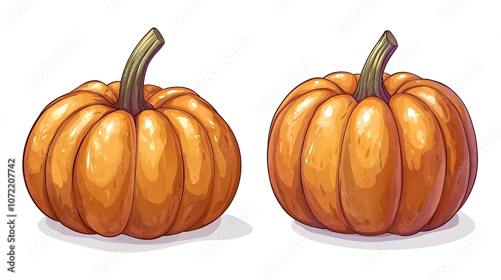 Cartoon Vector Art of Two Shiny Orange Pumpkins Ideal for Game Design and Illustrations with a Playful Autumn Theme in Crisp and Bright Colors Cartoon Vector Art of Two Shiny Orange Pumpkins Ideal for Game Design and Illustrations with a Playful Autumn Theme in Crisp and Bright Colors