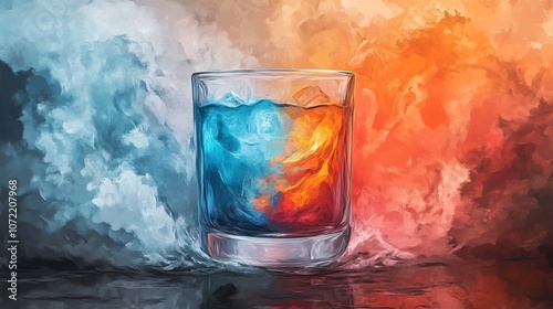 Blue and Red Drink with Smoke Background