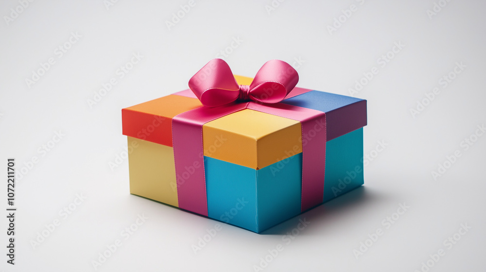Obraz premium gift box with ribbon, bright multicolored gift on a white background