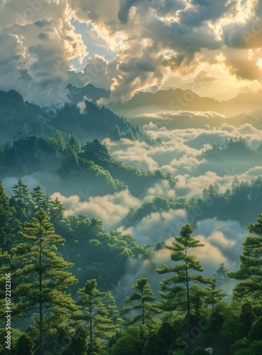 Misty Mountains Sunrise Landscape