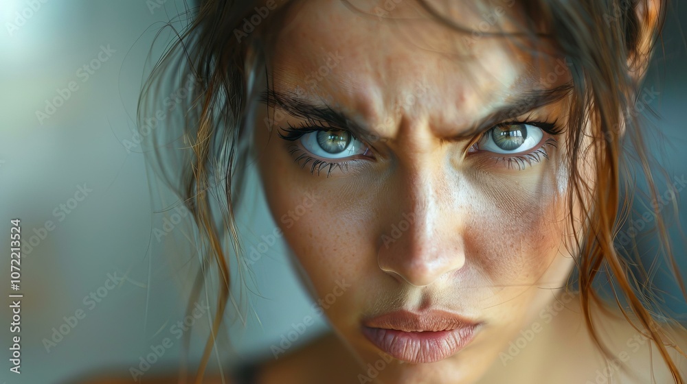 Close Up Portrait of a Woman with Intense Expression Close Up Portrait of a Woman with Intense Expression