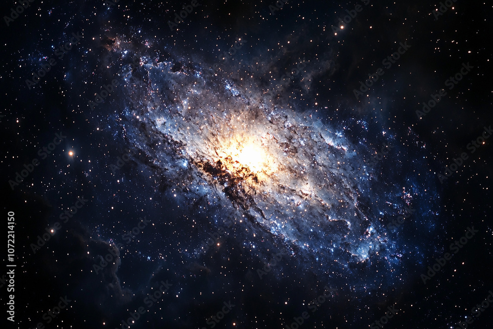Fototapeta premium A vibrant view of a spiral galaxy illuminated by starlight in space