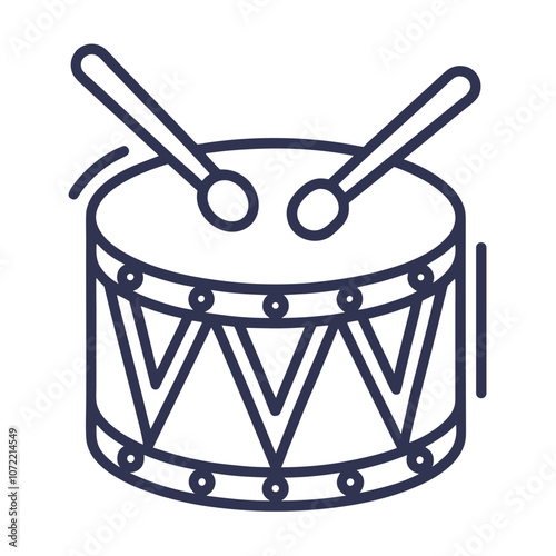 Animated drum icon illustration featuring a lively drum with sticks and motion lines in a playful style